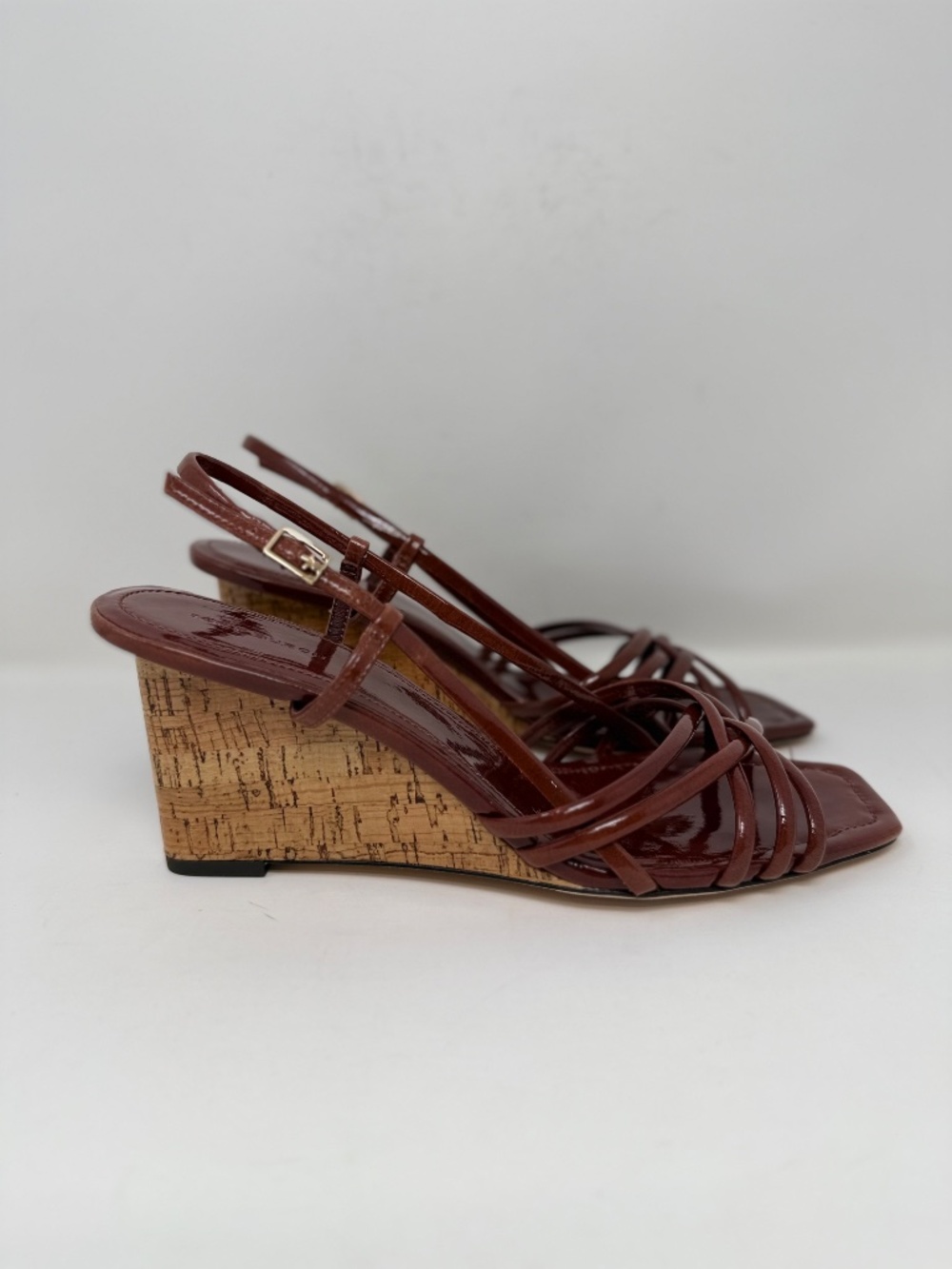 New Tory Burch Multi Strap Wedge Sandal Russet Brown Sz US 9.5 - Picture 3 of 13